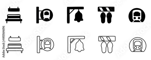 Railway industry pixel perfect linear icons set. Railroad company. Rail transport. Train station. Customizable thin line symbols. Isolated vector outline illustrations