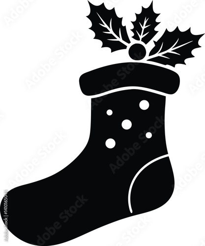 christmas sock silhouette vector, stocking black vector