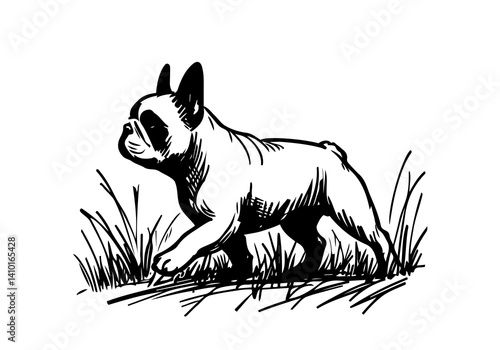 French Bulldog Hand Drawn Illustration Sketch Vector Isolated for Graphic Resource