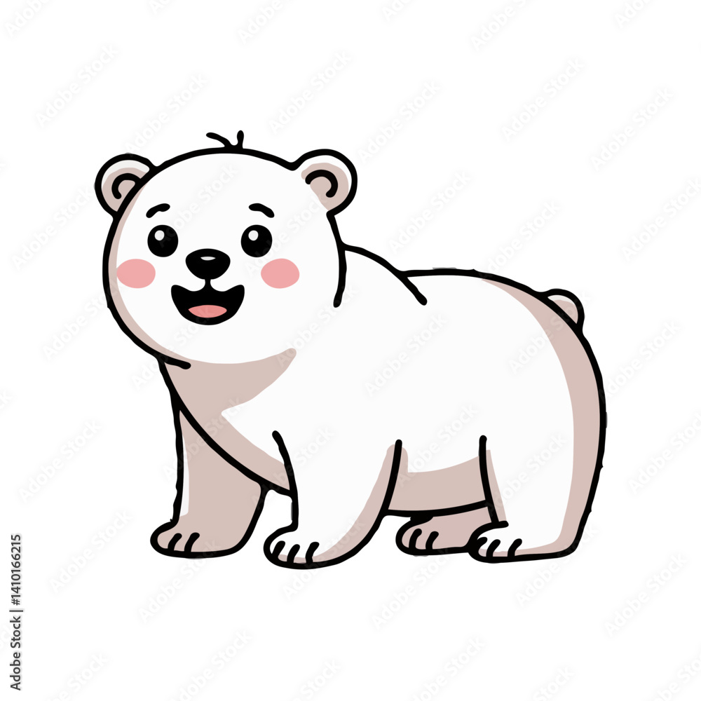 Cute smiling polar bear cub childlike against 