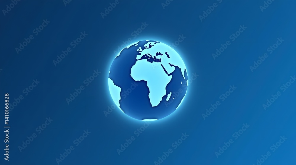 Glowing Earth icon on blue. Global connection, technology, business concept. Simple, clean design. Ideal for web, presentations, and digital media. Glowing Earth icon on blue. Global connection, technology, business concept. Simple, clean design. Ideal for web, presentations, and digital media.
