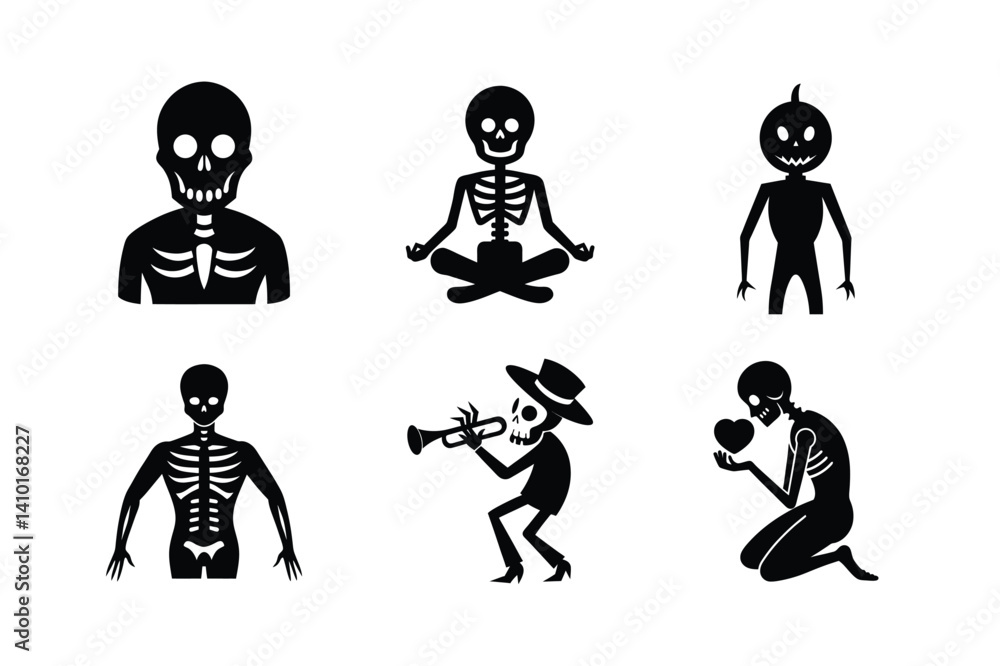 Skeleton silhouette vector bundle illustration Skeleton silhouette vector bundle illustration