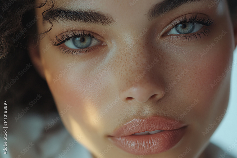 Beautiful woman close-up, doctor nurse care portrait close-up