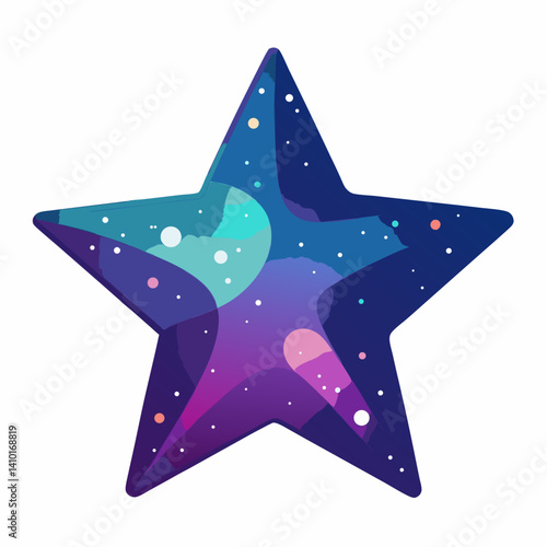 A purple star surrounded by smaller stars and planets, creating a cosmic and whimsical celestial scene.
