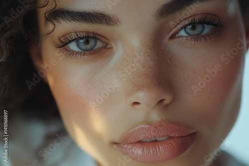 Beautiful woman close-up, doctor nurse care portrait close-up
