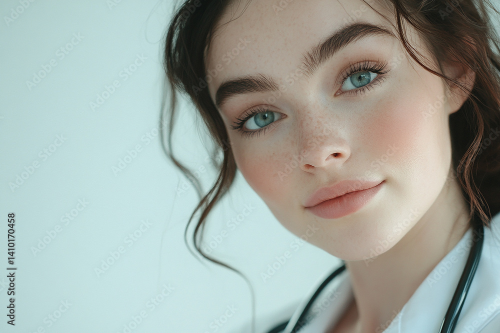 Beautiful woman close-up, doctor nurse care portrait close-up