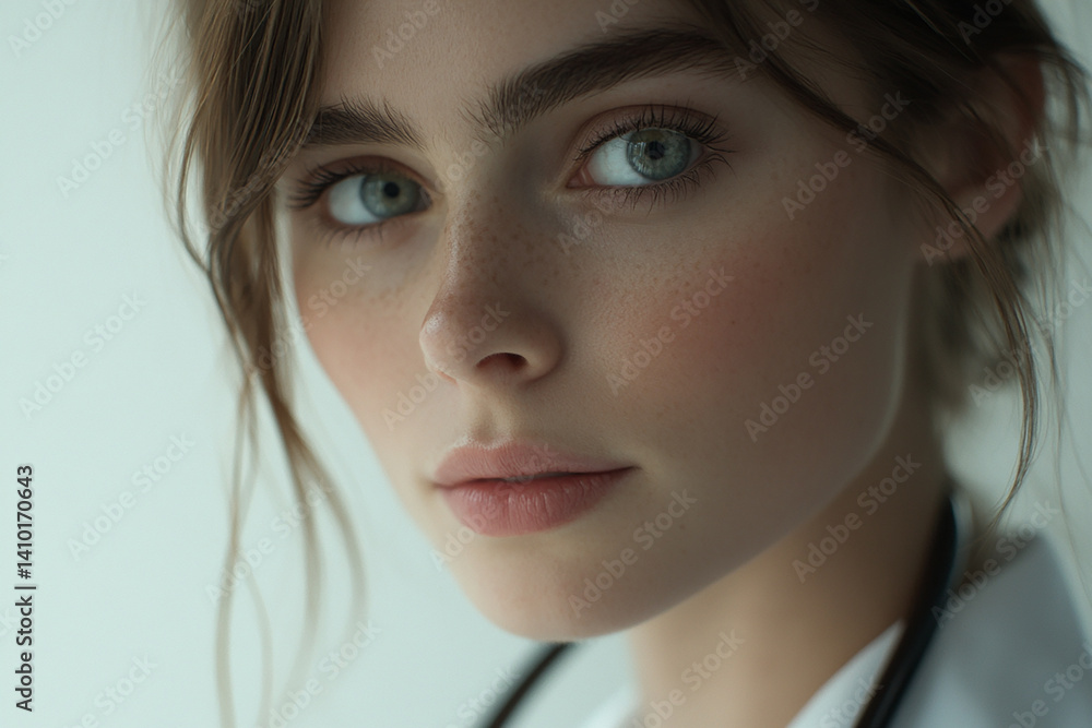 Beautiful woman close-up, doctor nurse care portrait close-up