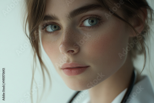 Obraz na płótnie Beautiful woman close-up, doctor nurse care portrait close-up w salonie