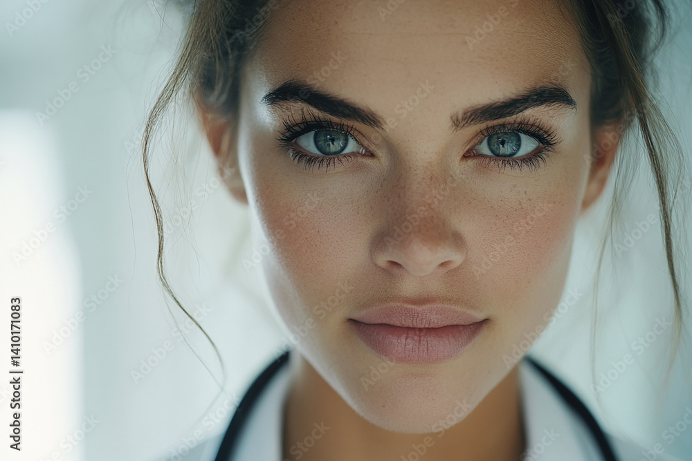 Beautiful woman close-up, doctor nurse care portrait close-up