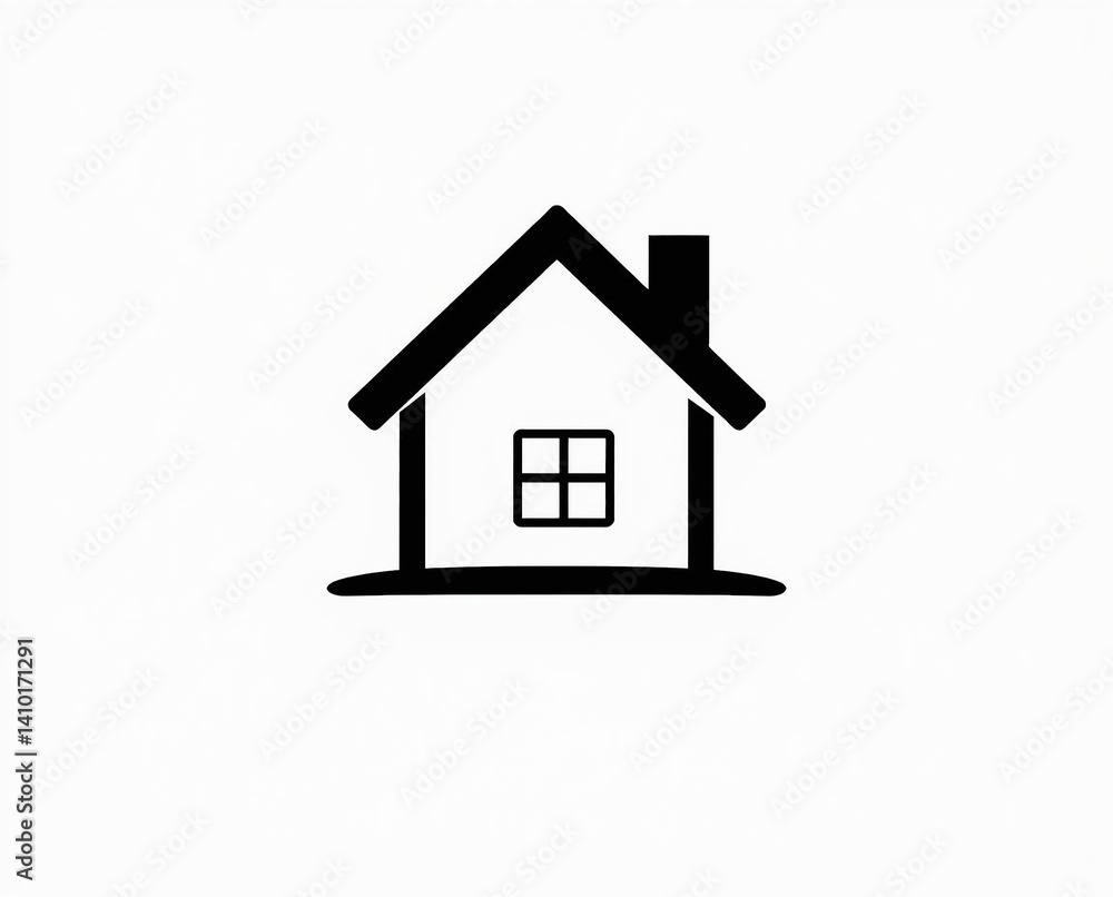 A classic black and white ethereal image of a simple black silhouette house icon on a white background, with a triangular roof, chimney, and small square window, conveying a timeless and elegant spiri A classic black and white ethereal image of a simple black silhouette house icon on a white background, with a triangular roof, chimney, and small square window, conveying a timeless and elegant spiri