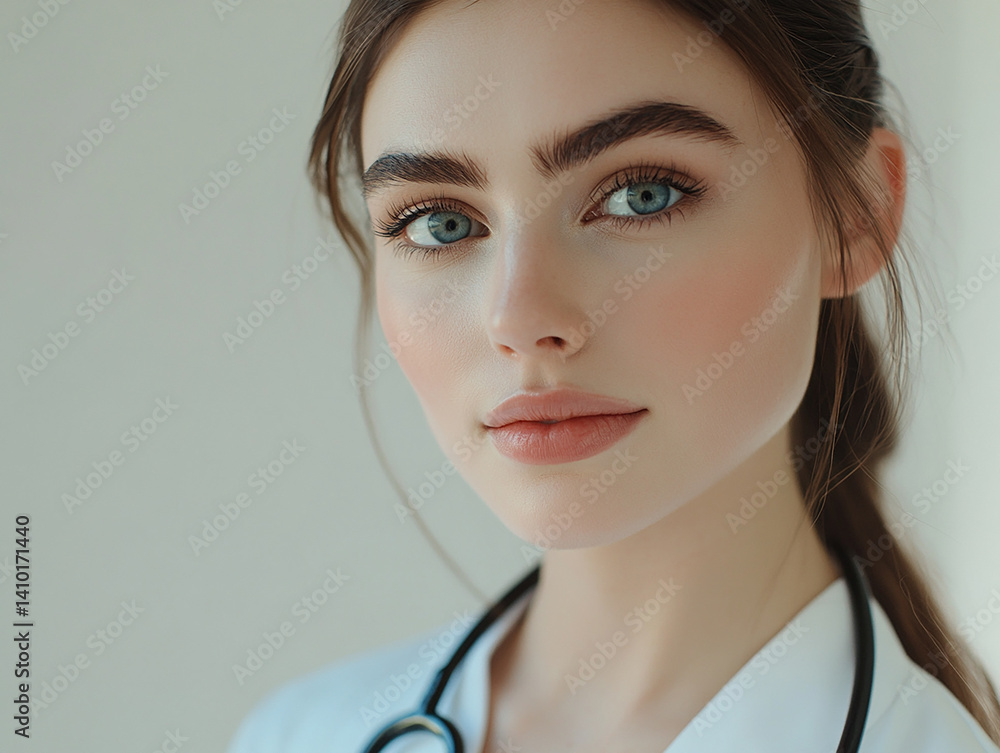 Beautiful woman close-up, doctor nurse care portrait close-up