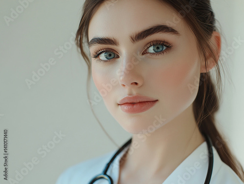 Obraz na płótnie Beautiful woman close-up, doctor nurse care portrait close-up w salonie
