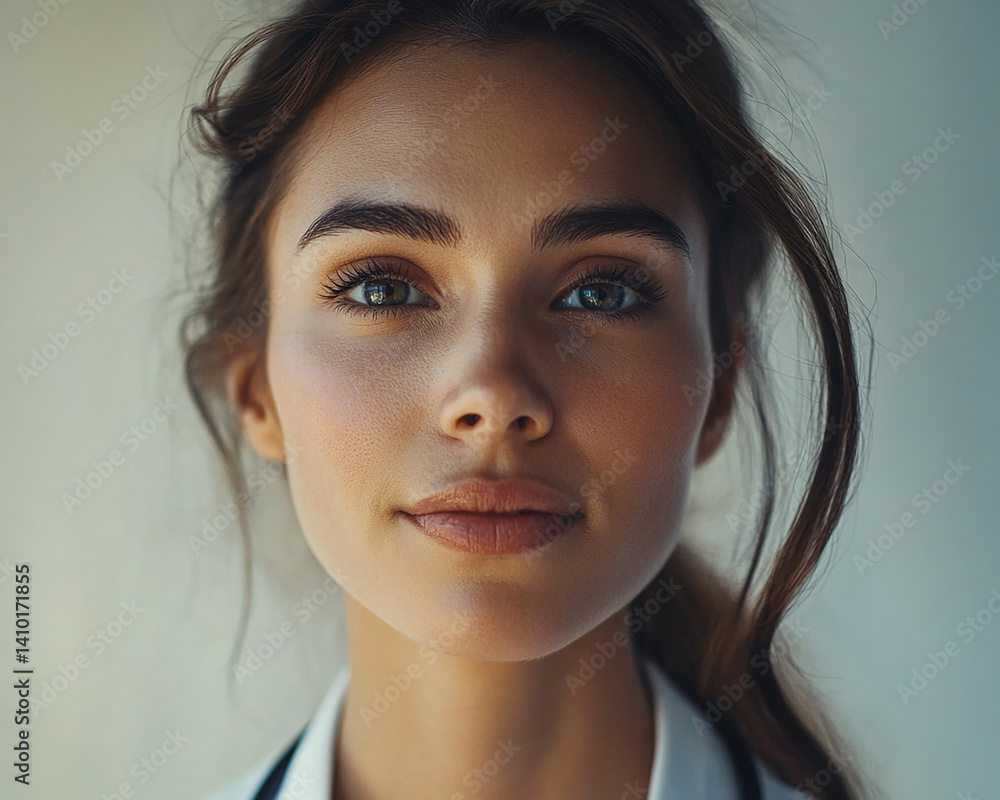Beautiful woman close-up, doctor nurse care portrait close-up