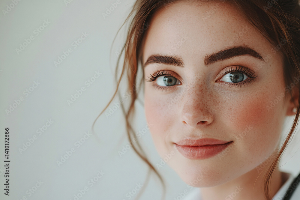 Beautiful woman close-up, doctor nurse care portrait close-up