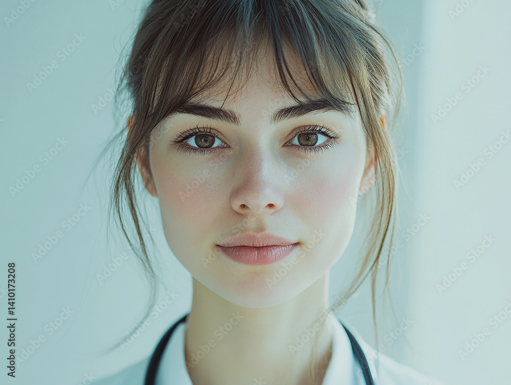 Beautiful woman close-up, doctor nurse care portrait close-up