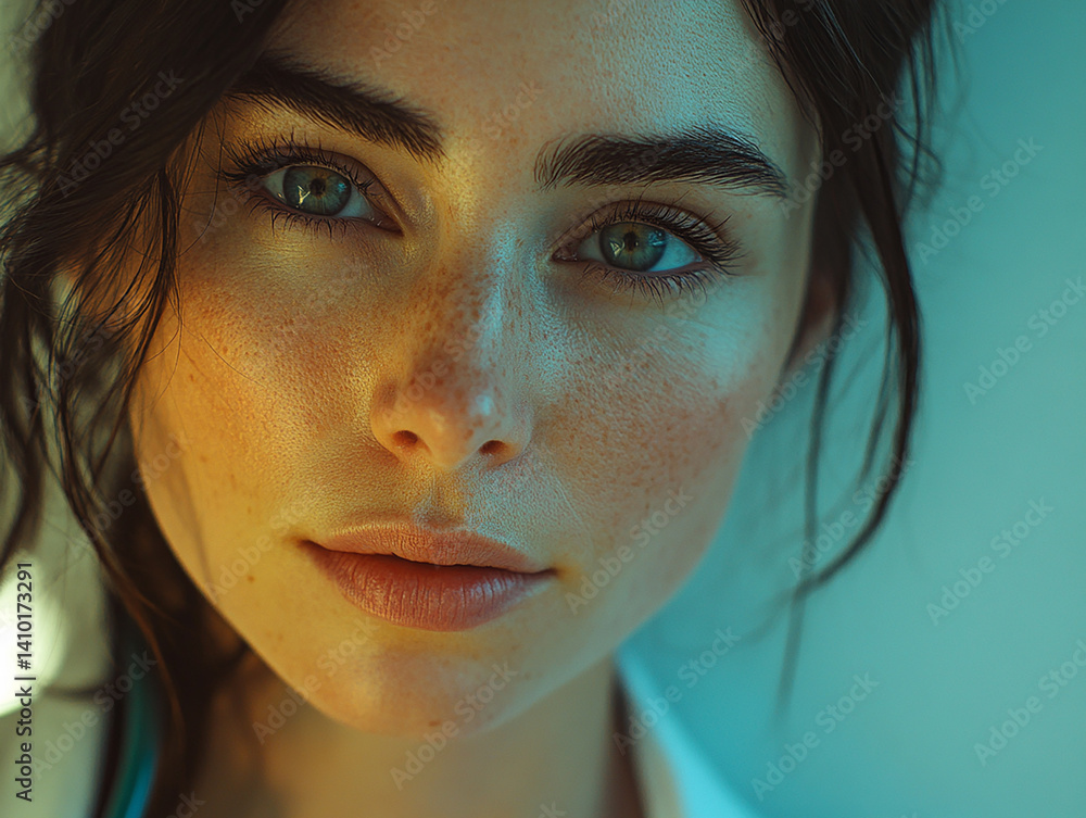 Beautiful woman close-up, doctor nurse care portrait close-up