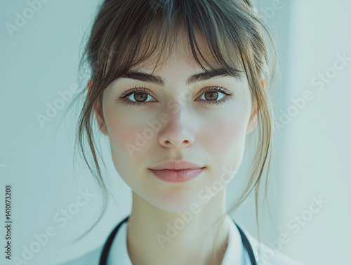Obraz na płótnie Beautiful woman close-up, doctor nurse care portrait close-up w salonie