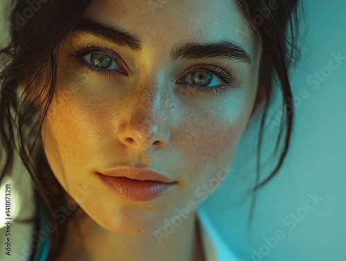 Obraz na płótnie Beautiful woman close-up, doctor nurse care portrait close-up w salonie
