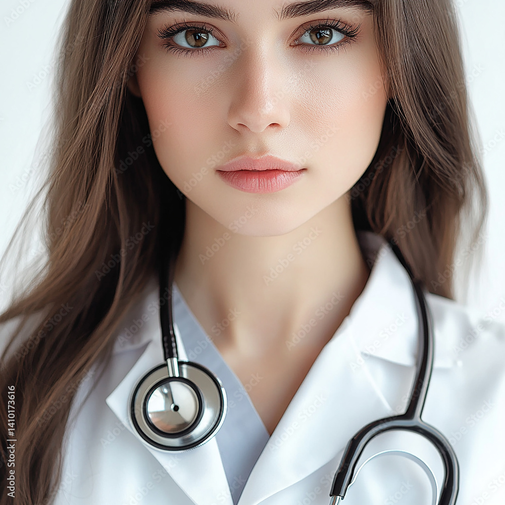 Beautiful woman close-up, doctor nurse care portrait close-up