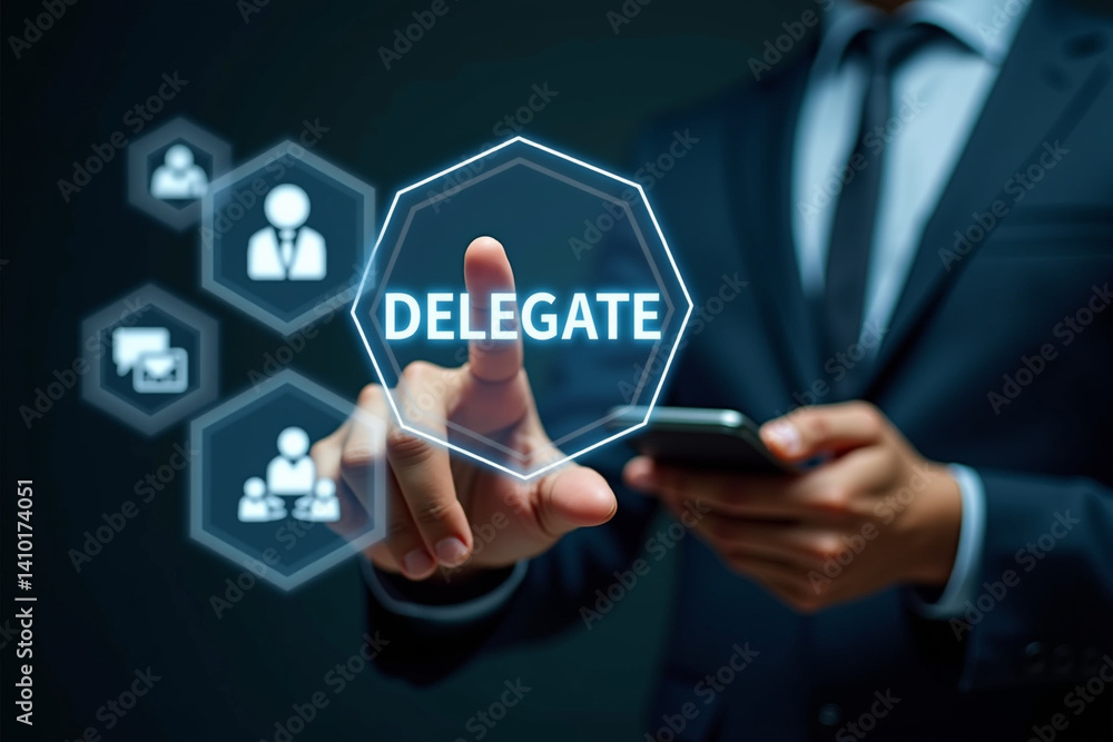 Delegation concept. Business work organization and management. Supervisors delegate work rights to other people on the team. Delegation concept. Business work organization and management. Supervisors delegate work rights to other people on the team.