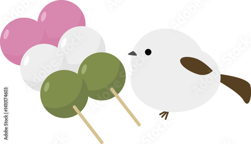 かわいいシマエナガと三色団子