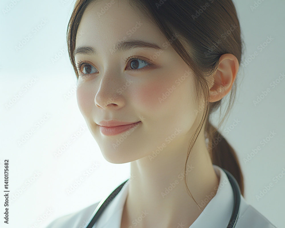 Beautiful woman close-up, doctor nurse care portrait close-up