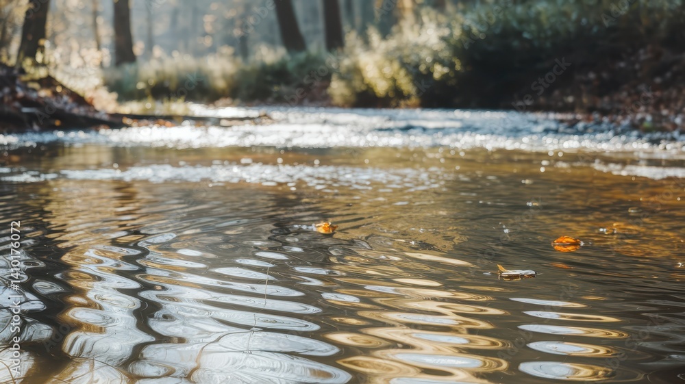 Fototapeta premium Autumnal Serenity: Ripples on a Forest Stream