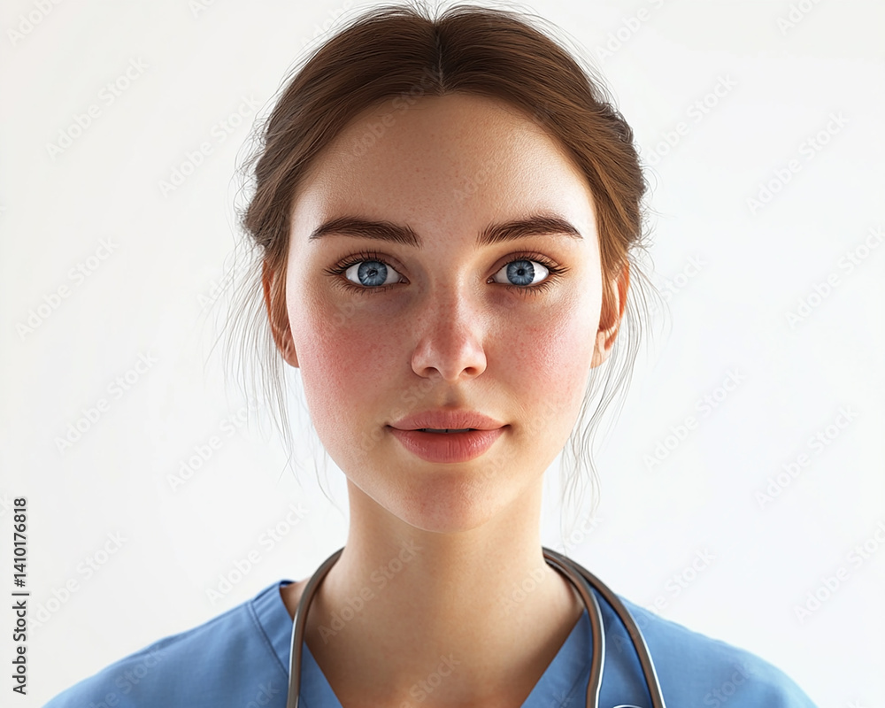 Beautiful woman close-up, doctor nurse care portrait close-up