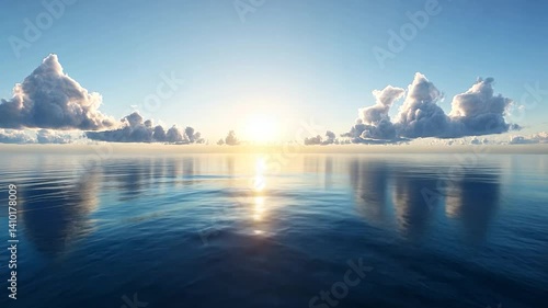 Ocean Sunset Serenity: A Peaceful Panorama of Tranquil Waters and Golden Hour Hues