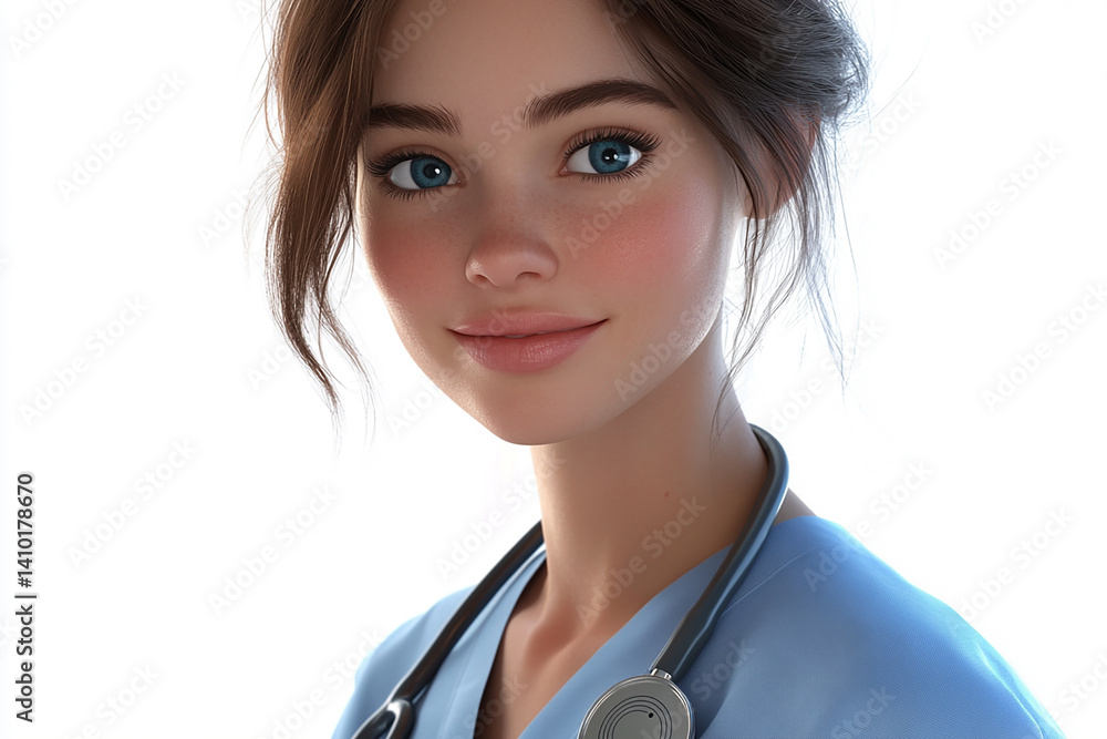 Beautiful woman close-up, doctor nurse care portrait close-up