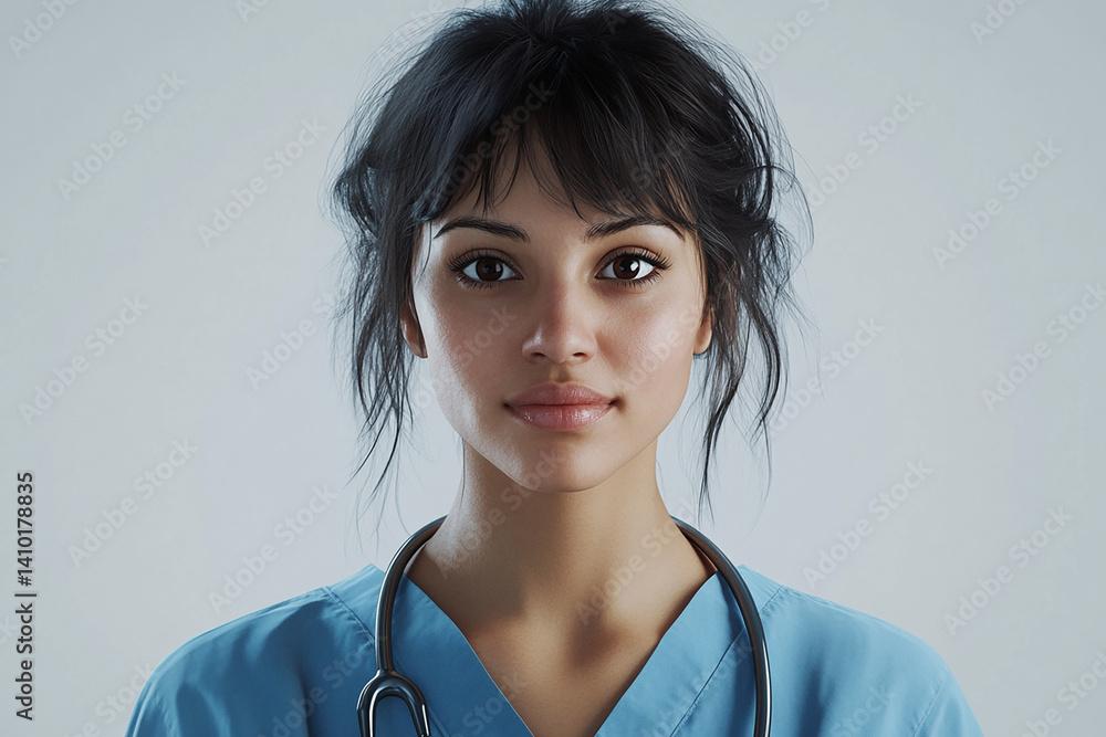 Beautiful woman close-up, doctor nurse care portrait close-up