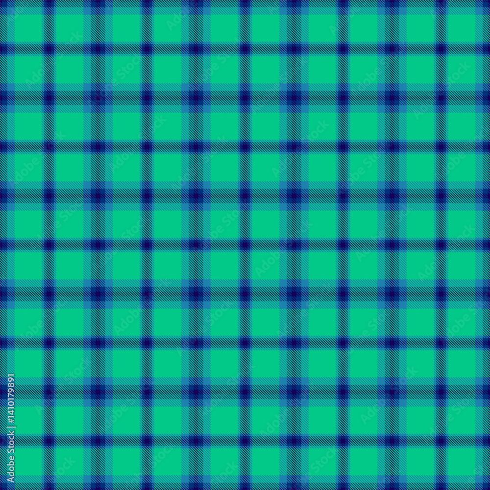 Fototapeta premium Crossed fabric check tartan, xmas textile pattern background. Mexican texture seamless vector plaid in teal and cyan colors.