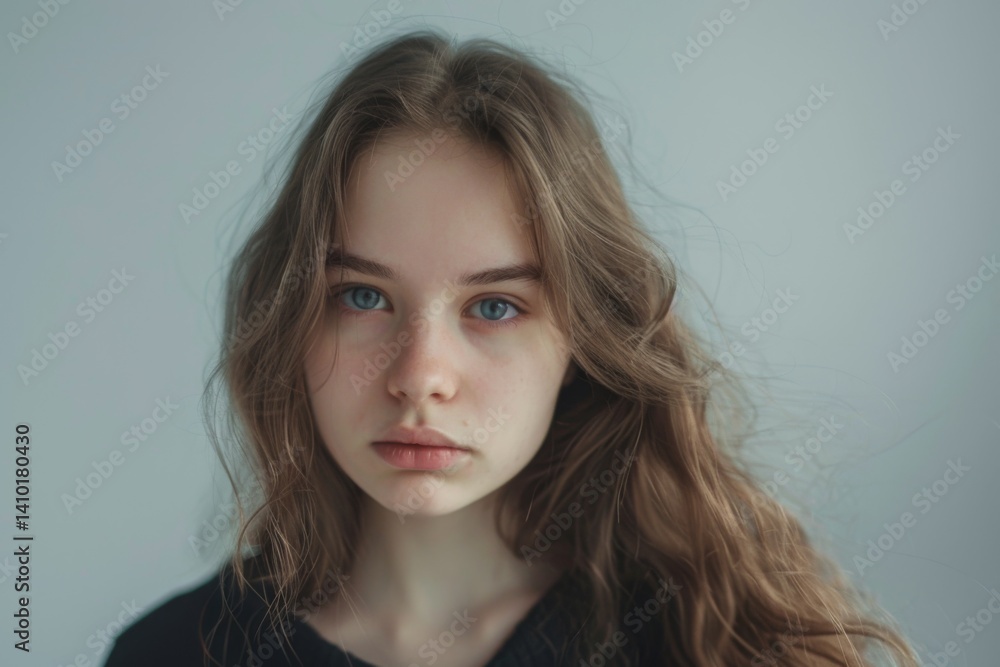 Portrait of a defiant girl isolated on a gray background Portrait of a defiant girl isolated on a gray background