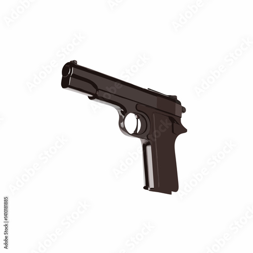 Dark Brown Handgun Illustration Against White Background,Isolated Weapon For Law Enforcement Or Historical Purposes,Decorative Art And Graphic Design