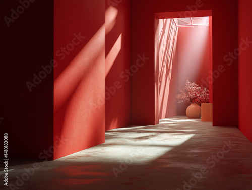 stage with red curtains and spotlight