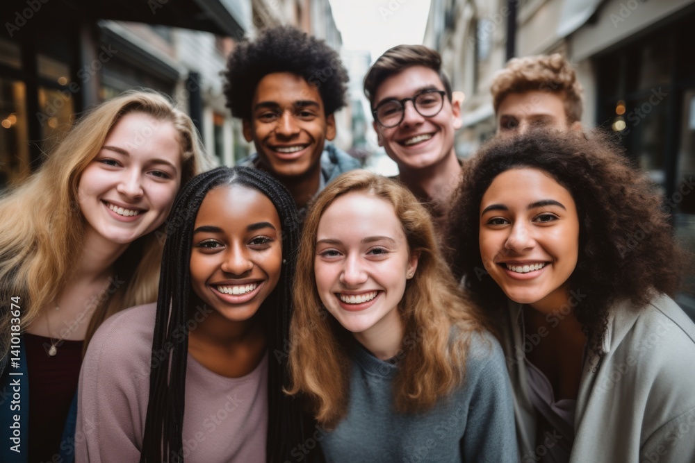 Portrait of a smiling diverse group of students Infront of university in USA Portrait of a smiling diverse group of students Infront of university in USA