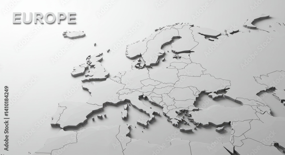 Obraz premium Europe 3D Relief Map With White Background