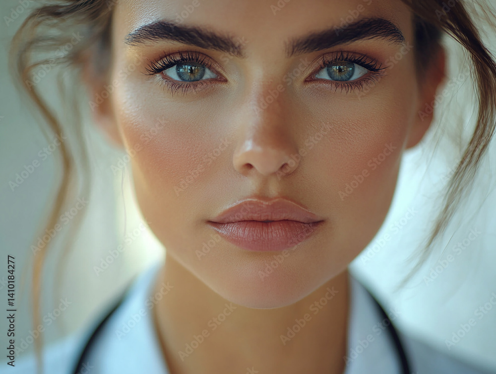 Beautiful woman close-up, doctor nurse care portrait close-up
