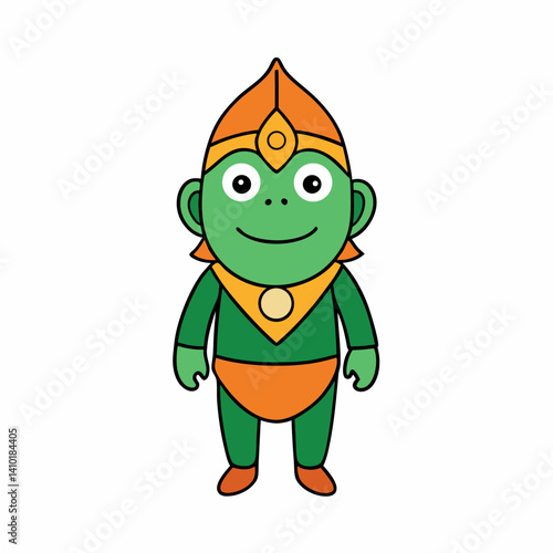 Cheerful Cartoon Alien Character With Pointed Hat And Friendly Smile Standing On A Plain White Background