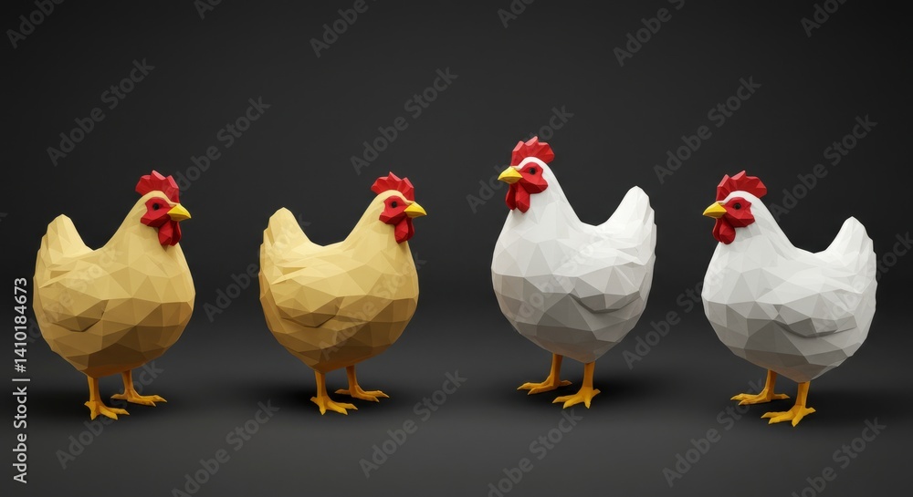 Fototapeta premium Four Simple Chickens On A Dark Background