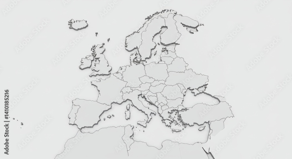 Fototapeta premium Gray 3D Pixelated Map Of Europe On White Background