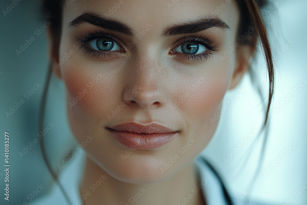 Beautiful woman close-up, doctor nurse care portrait close-up