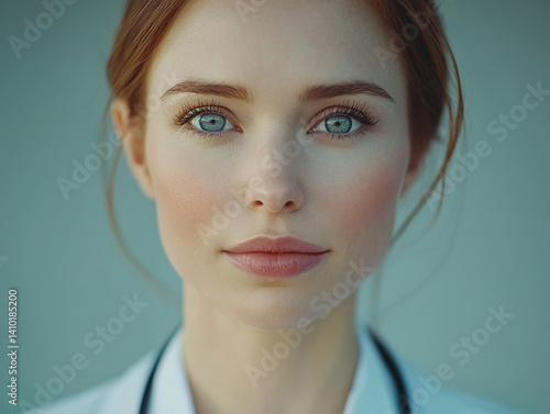 Obraz na płótnie Beautiful woman close-up, doctor nurse care portrait close-up w salonie