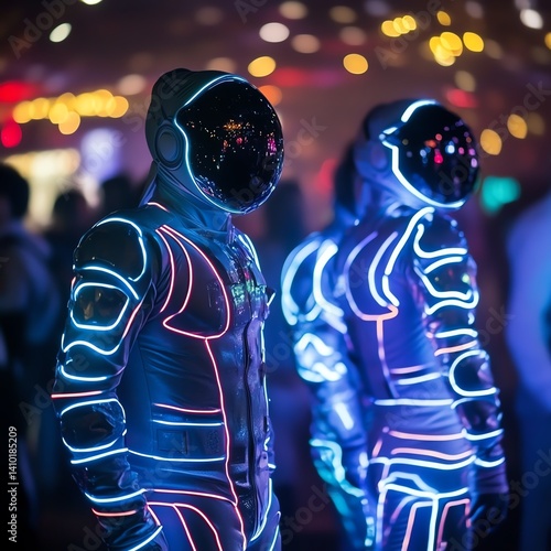 Scifi themed space party with LED suits and galactic background