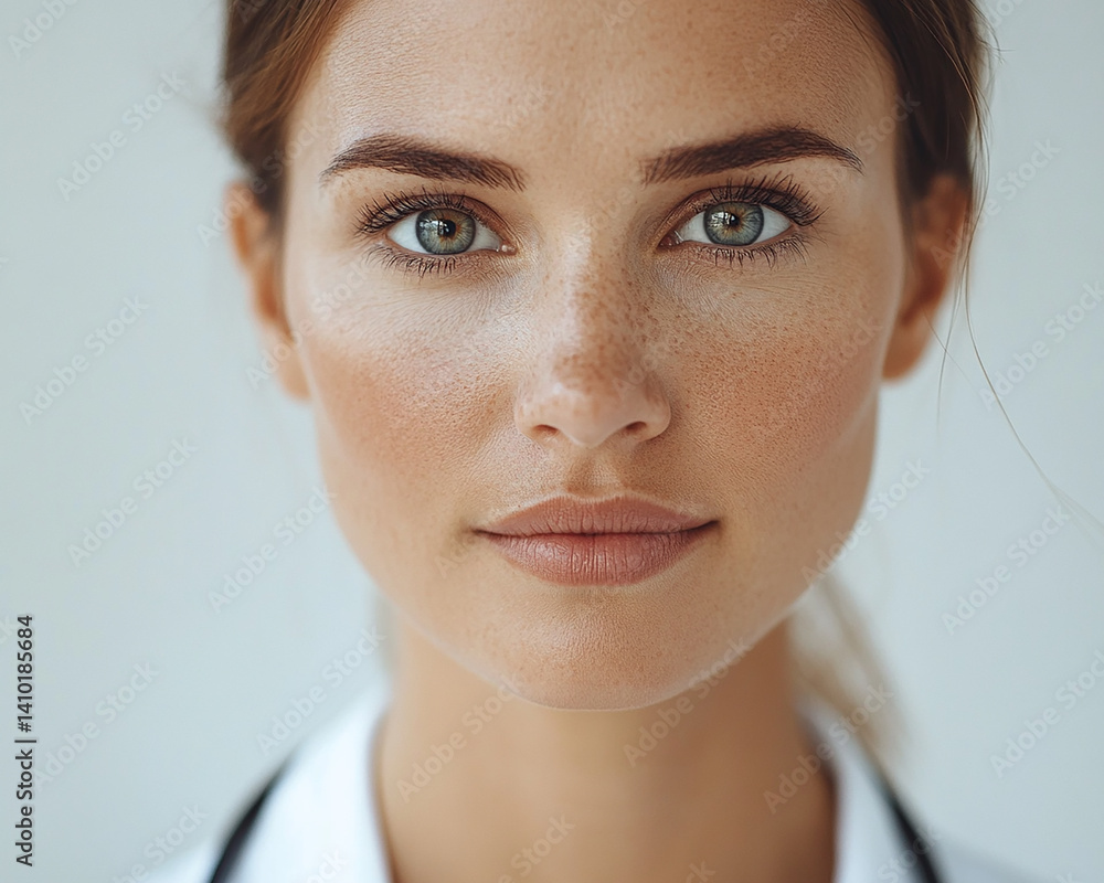 Beautiful woman close-up, doctor nurse care portrait close-up