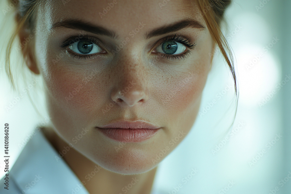 Beautiful woman close-up, doctor nurse care portrait close-up