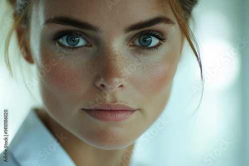 Obraz na płótnie Beautiful woman close-up, doctor nurse care portrait close-up w salonie