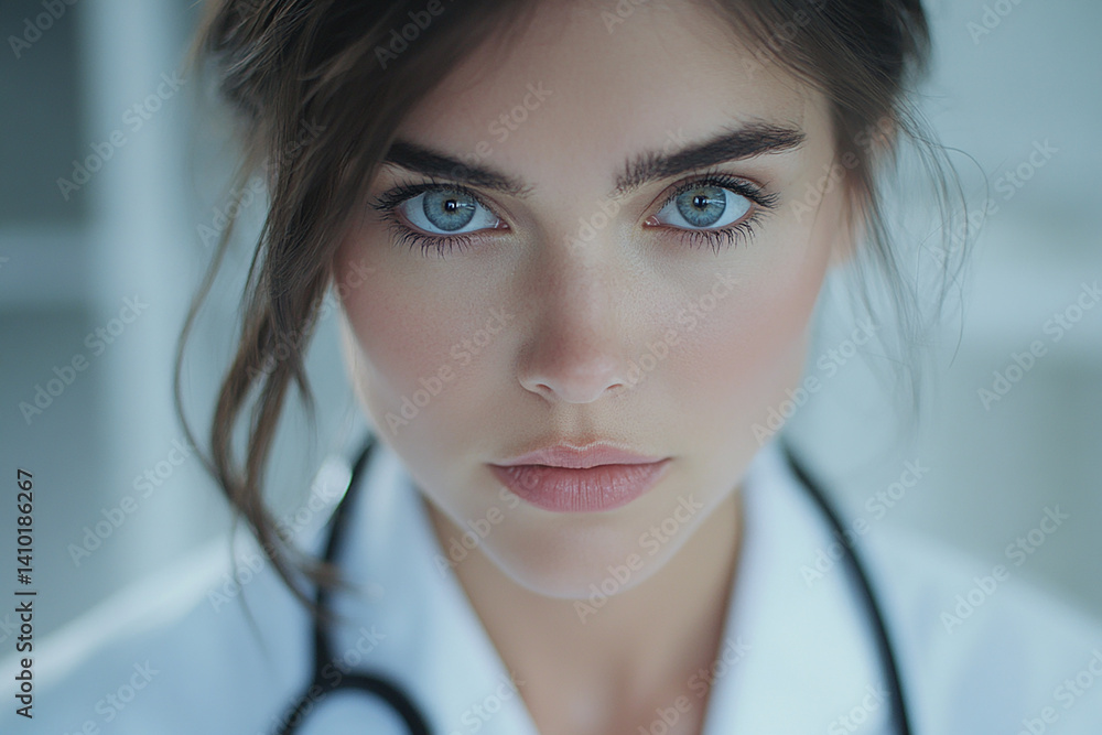 Beautiful woman close-up, doctor nurse care portrait close-up