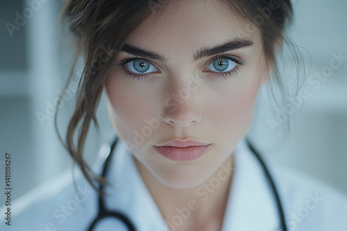 Obraz na płótnie Beautiful woman close-up, doctor nurse care portrait close-up w salonie