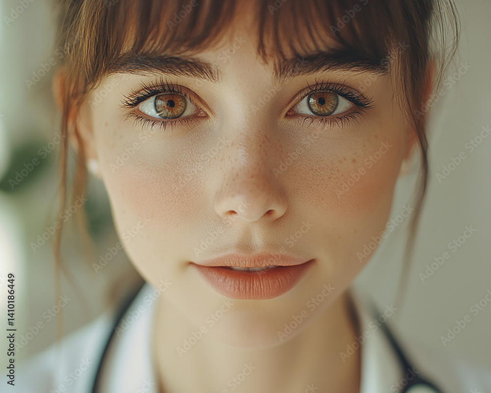 Beautiful woman close-up, doctor nurse care portrait close-up